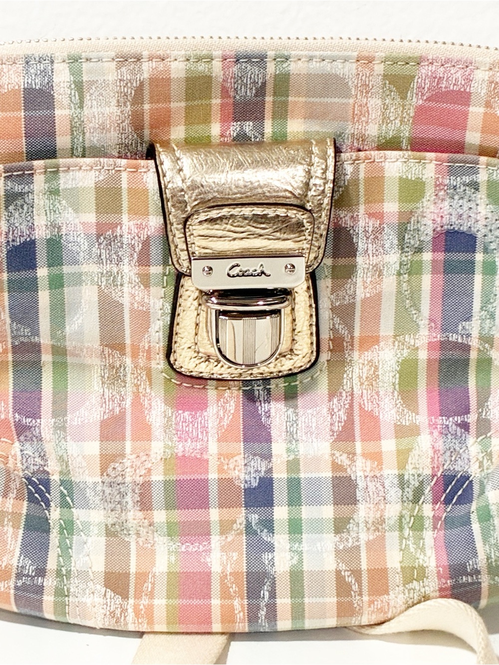Coach Poppy Sequined Pink Madras Plaid Signature Crossbody Shoulder Bag - Picture 2 of 6